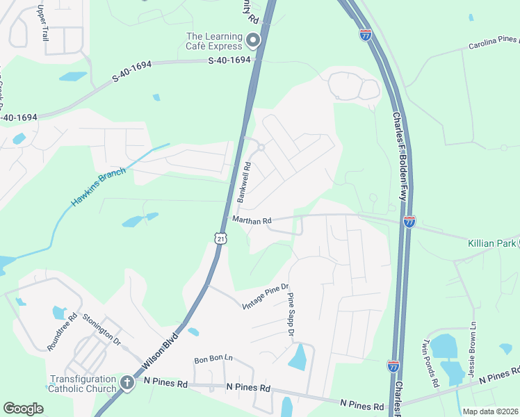 map of restaurants, bars, coffee shops, grocery stores, and more near 1028 Marthan Road in Blythewood