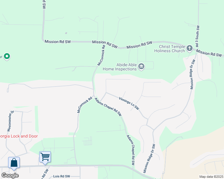 map of restaurants, bars, coffee shops, grocery stores, and more near 44 Vinnings Lane Southwest in Cartersville
