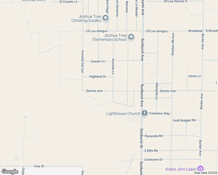 map of restaurants, bars, coffee shops, grocery stores, and more near 5330 El Reposo Street in Joshua Tree