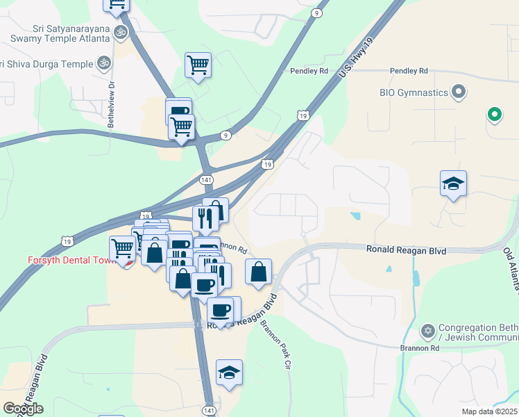 map of restaurants, bars, coffee shops, grocery stores, and more near 846 Access Road in Cumming