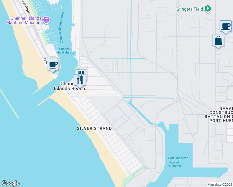map of restaurants, bars, coffee shops, grocery stores, and more near 389 Highland Drive in Oxnard