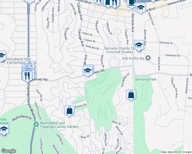 map of restaurants, bars, coffee shops, grocery stores, and more near 21303 Ibanez Avenue in Los Angeles