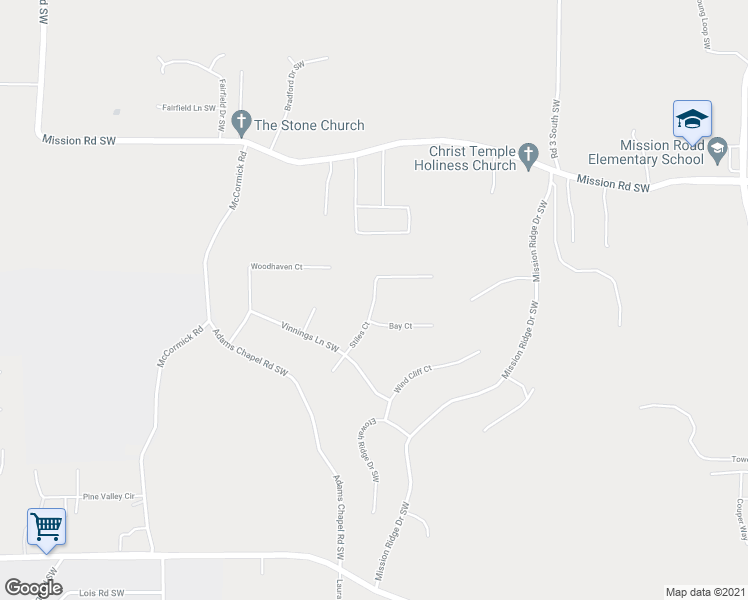 map of restaurants, bars, coffee shops, grocery stores, and more near 98 Stiles Court in Cartersville