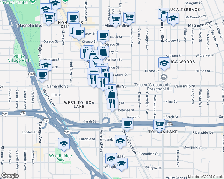 map of restaurants, bars, coffee shops, grocery stores, and more near 4817 Craner Avenue in Los Angeles