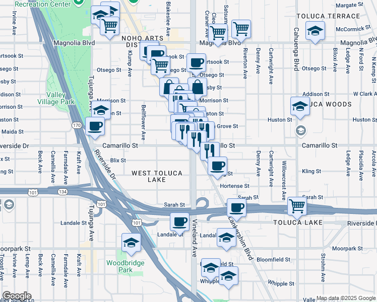 map of restaurants, bars, coffee shops, grocery stores, and more near in Los Angeles