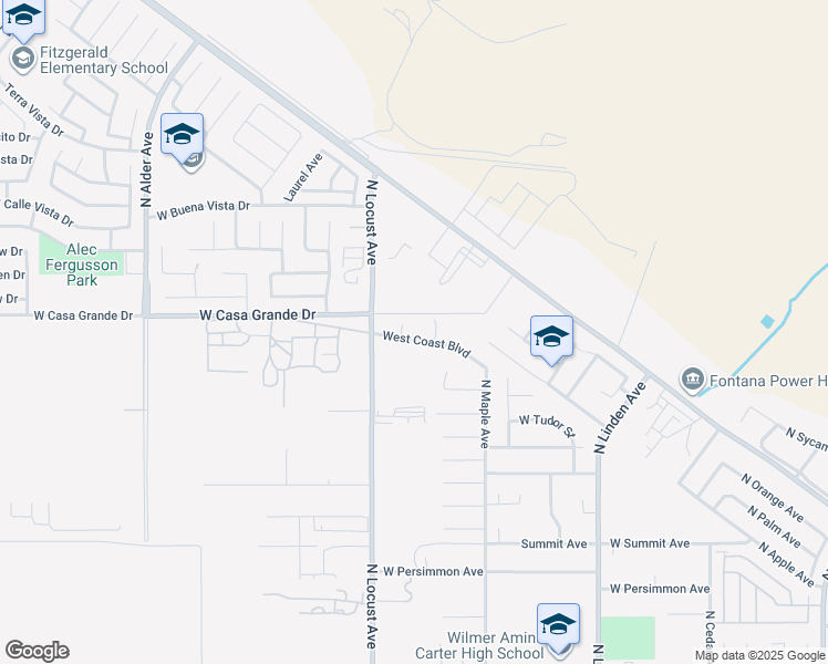 map of restaurants, bars, coffee shops, grocery stores, and more near 1844 West Coast Boulevard in Rialto