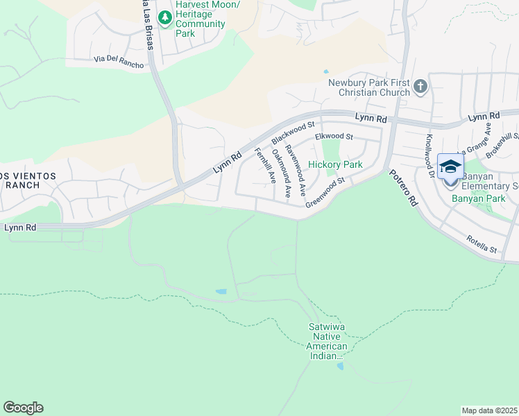 map of restaurants, bars, coffee shops, grocery stores, and more near 4255 Potrero Road in Thousand Oaks