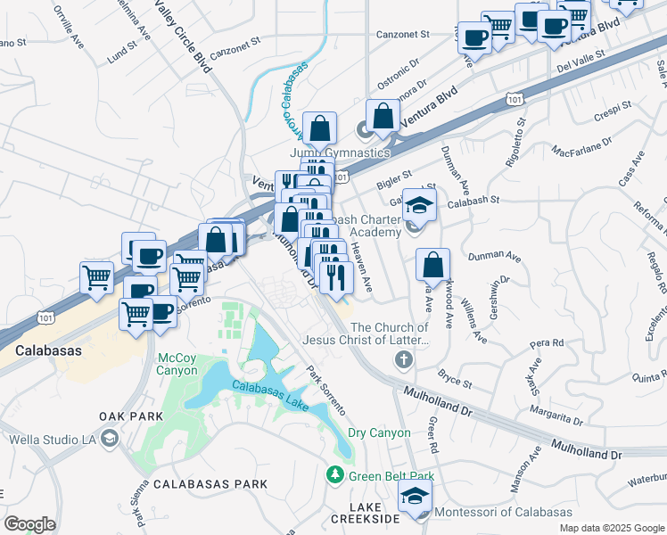 map of restaurants, bars, coffee shops, grocery stores, and more near 4801 Almidor Avenue in Los Angeles