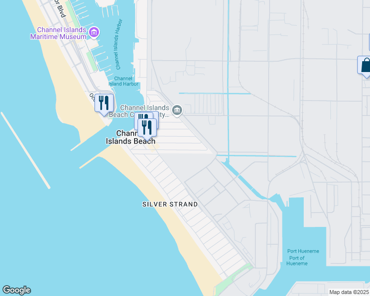 map of restaurants, bars, coffee shops, grocery stores, and more near 305 Highland Drive in Oxnard