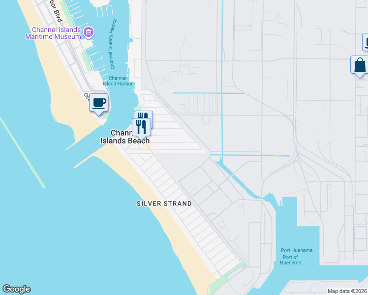 map of restaurants, bars, coffee shops, grocery stores, and more near 340 Rossmore Drive in Oxnard
