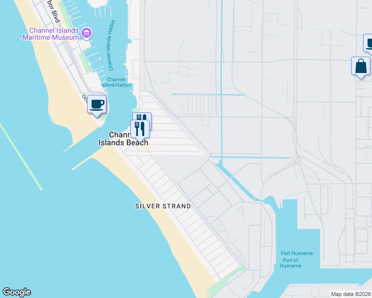 map of restaurants, bars, coffee shops, grocery stores, and more near 340 Rossmore Drive in Oxnard