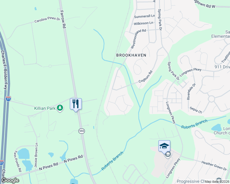 map of restaurants, bars, coffee shops, grocery stores, and more near 35 Bronston Court in Columbia