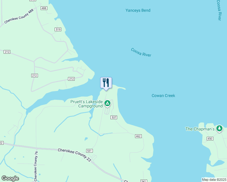 map of restaurants, bars, coffee shops, grocery stores, and more near 580 County Road 531 in Centre