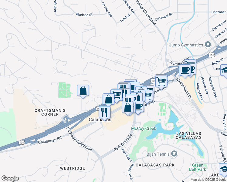 map of restaurants, bars, coffee shops, grocery stores, and more near 23760 Oakfield Road in Hidden Hills