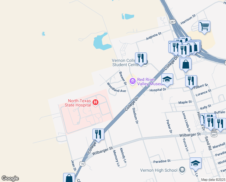 map of restaurants, bars, coffee shops, grocery stores, and more near 4601 Woodland Avenue in Vernon