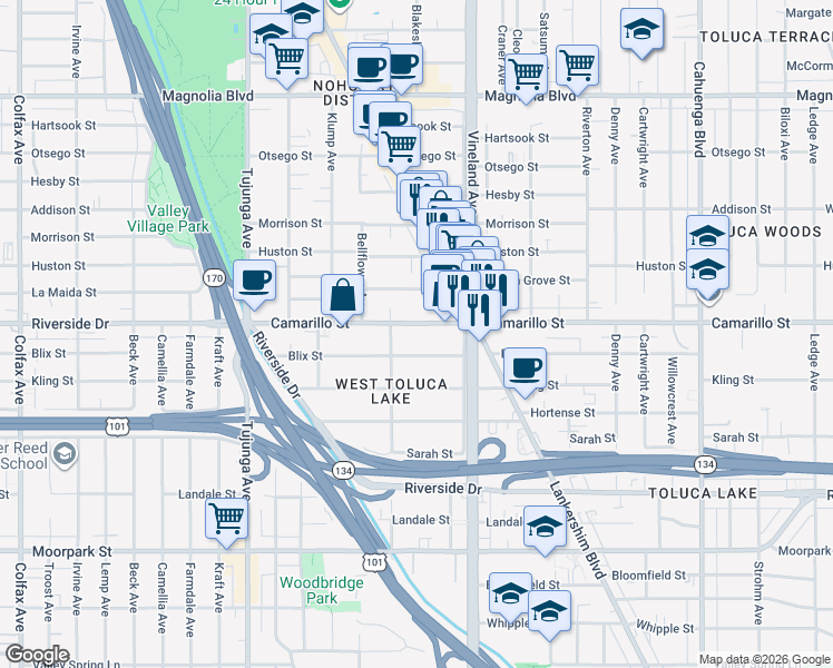 map of restaurants, bars, coffee shops, grocery stores, and more near in Los Angeles