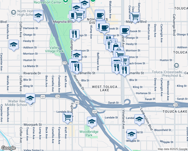 map of restaurants, bars, coffee shops, grocery stores, and more near in Los Angeles County