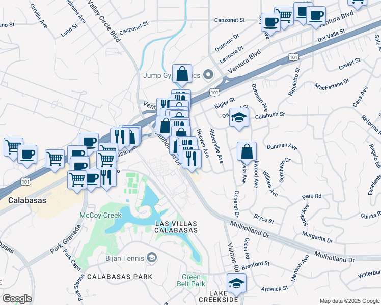 map of restaurants, bars, coffee shops, grocery stores, and more near 4801 Almidor Avenue in Los Angeles