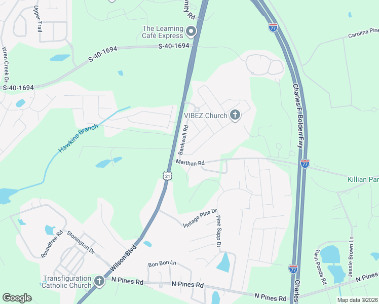 map of restaurants, bars, coffee shops, grocery stores, and more near 2095 Bankwell Road in Blythewood