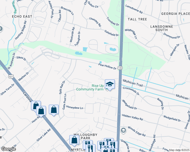 map of restaurants, bars, coffee shops, grocery stores, and more near 4400 Jasmine Cove Way in Wilmington
