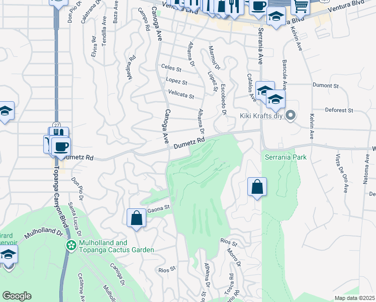 map of restaurants, bars, coffee shops, grocery stores, and more near 21303 Ibanez Avenue in Los Angeles