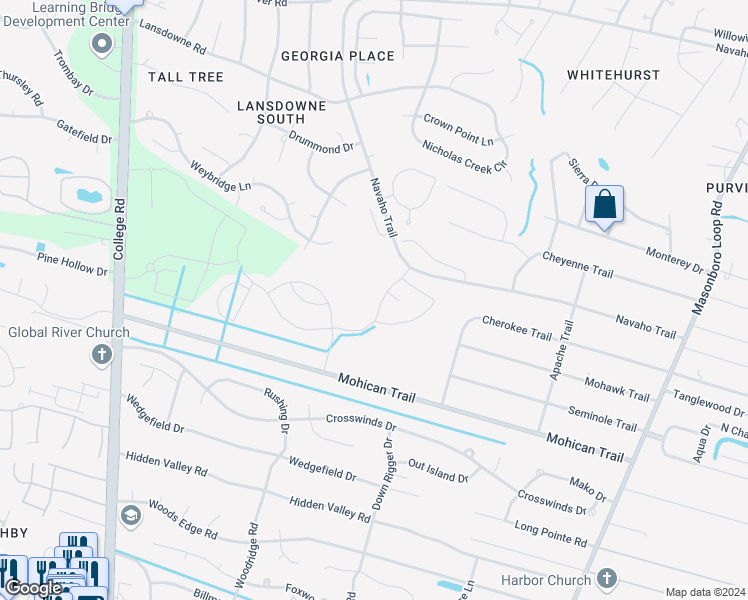 map of restaurants, bars, coffee shops, grocery stores, and more near 2233 Whiskey Branch Drive in Wilmington