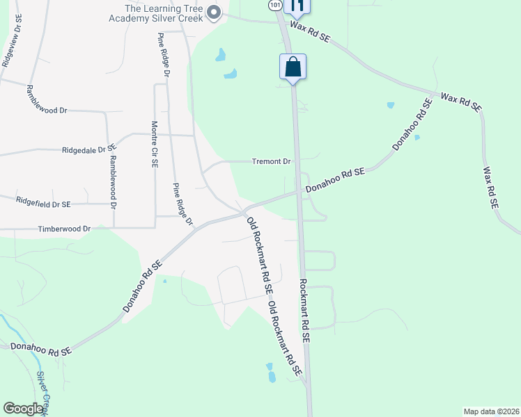 map of restaurants, bars, coffee shops, grocery stores, and more near 378 Donahoo Road Southeast in Silver Creek