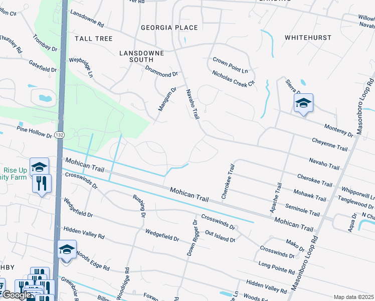 map of restaurants, bars, coffee shops, grocery stores, and more near 2233 Whiskey Branch Drive in Wilmington
