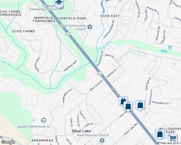 map of restaurants, bars, coffee shops, grocery stores, and more near 4610 Carolina Beach Road in Wilmington