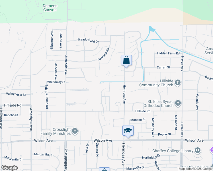 map of restaurants, bars, coffee shops, grocery stores, and more near 5330 Evening Canyon Way in Rancho Cucamonga