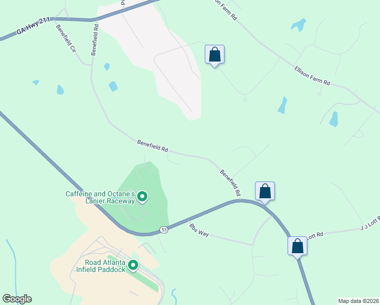 map of restaurants, bars, coffee shops, grocery stores, and more near 4491 Benefield Road in Braselton