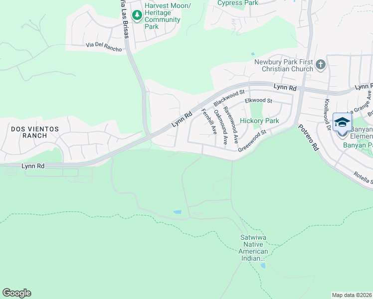 map of restaurants, bars, coffee shops, grocery stores, and more near 4315 Greenwood Street in Thousand Oaks