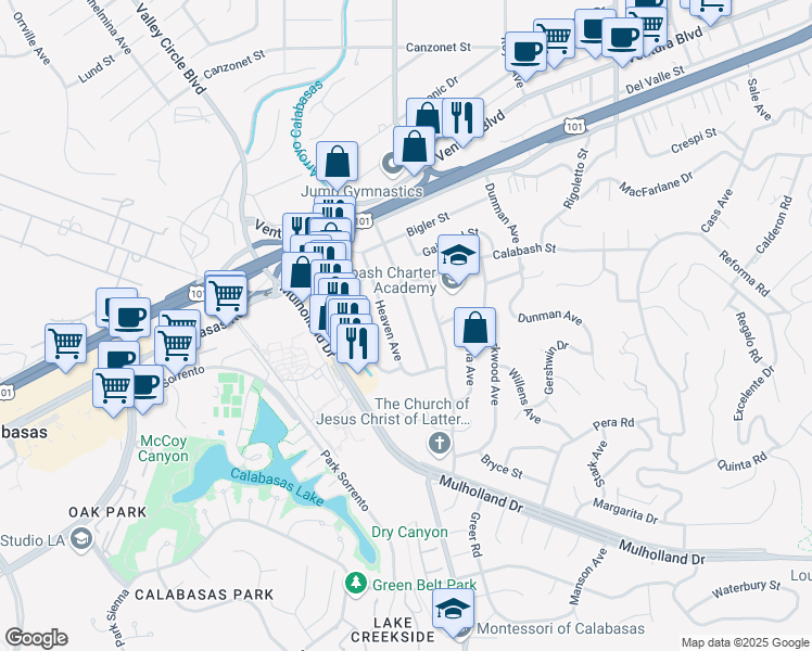 map of restaurants, bars, coffee shops, grocery stores, and more near 4801 Abbeyville Avenue in Los Angeles