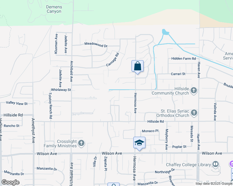 map of restaurants, bars, coffee shops, grocery stores, and more near 5330 Evening Canyon Way in Rancho Cucamonga