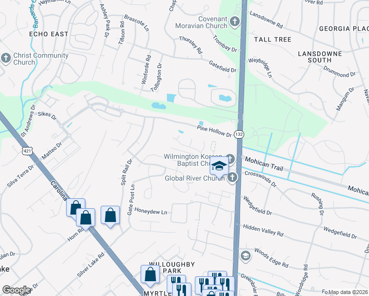 map of restaurants, bars, coffee shops, grocery stores, and more near 4622 Song Sparrow Court in Wilmington