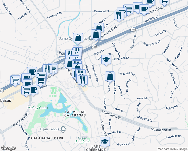 map of restaurants, bars, coffee shops, grocery stores, and more near 4801 Abbeyville Avenue in Los Angeles