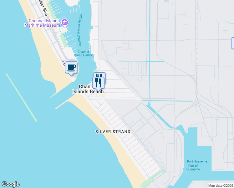 map of restaurants, bars, coffee shops, grocery stores, and more near 340 Rossmore Drive in Oxnard