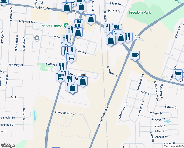 map of restaurants, bars, coffee shops, grocery stores, and more near 306 East Carolyn Avenue in Florence
