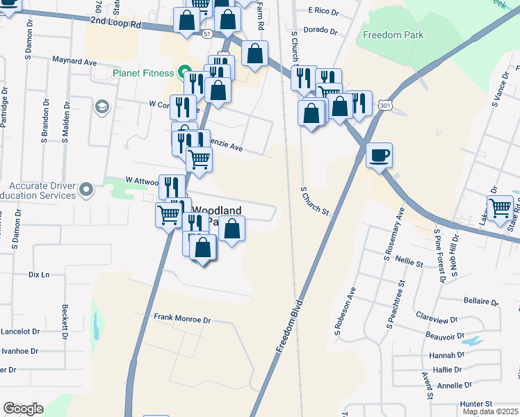 map of restaurants, bars, coffee shops, grocery stores, and more near 306 East Carolyn Avenue in Florence
