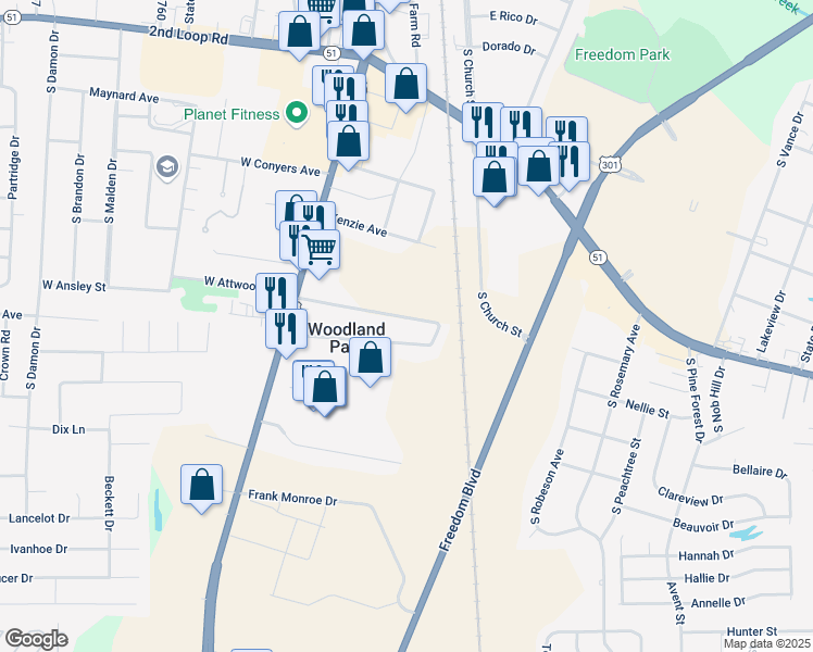 map of restaurants, bars, coffee shops, grocery stores, and more near 306 East Carolyn Avenue in Florence