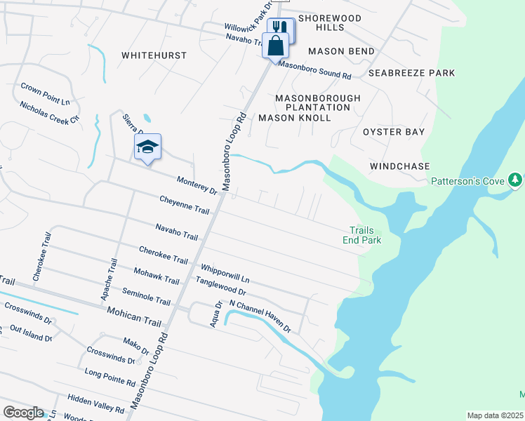 map of restaurants, bars, coffee shops, grocery stores, and more near 214 Trails End Road in Wilmington