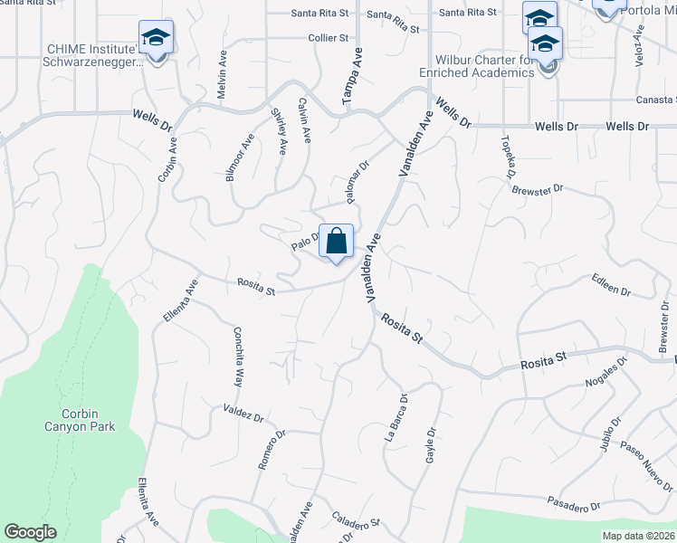 map of restaurants, bars, coffee shops, grocery stores, and more near 19314 Olivios Drive in Los Angeles