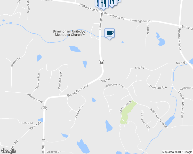 map of restaurants, bars, coffee shops, grocery stores, and more near 15450 Birmingham Highway in Alpharetta
