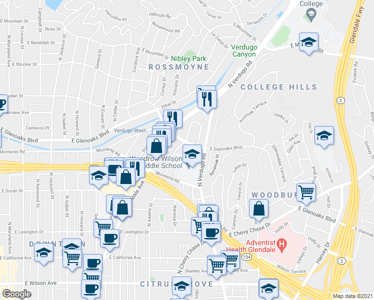 map of restaurants, bars, coffee shops, grocery stores, and more near 833 North Adams Street in Glendale