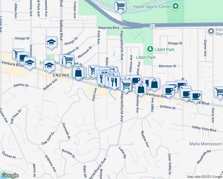 map of restaurants, bars, coffee shops, grocery stores, and more near in Los Angeles