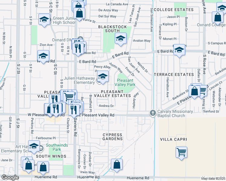 map of restaurants, bars, coffee shops, grocery stores, and more near 4630 Clover Drive in Oxnard