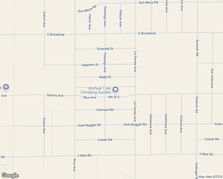 map of restaurants, bars, coffee shops, grocery stores, and more near 63543 Jadeite Street in Joshua Tree
