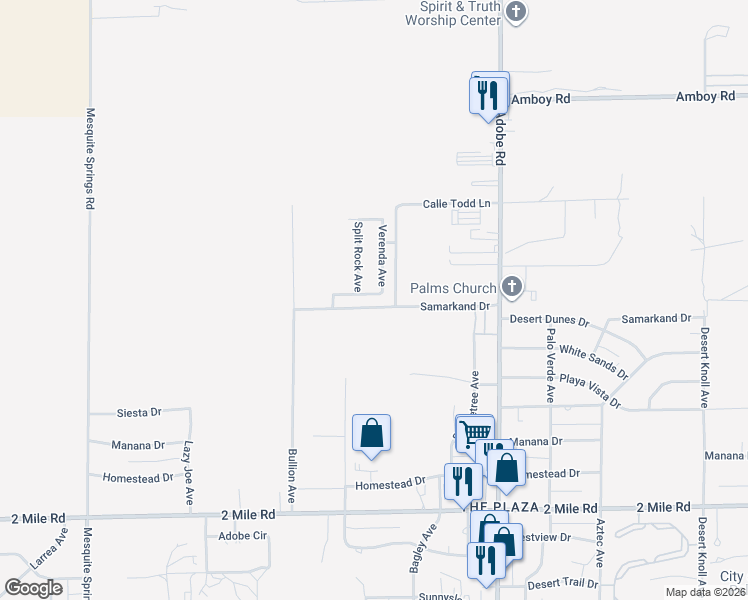 map of restaurants, bars, coffee shops, grocery stores, and more near 5266 Verenda Avenue in Twentynine Palms