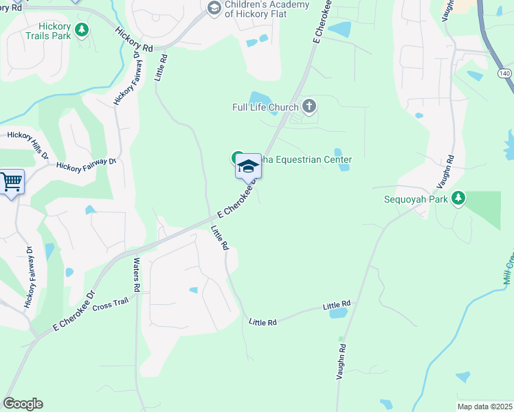 map of restaurants, bars, coffee shops, grocery stores, and more near 2458-2466 East Cherokee Drive in Woodstock