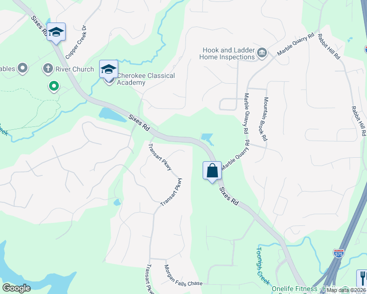 map of restaurants, bars, coffee shops, grocery stores, and more near 307 Winston Falls Court in Canton
